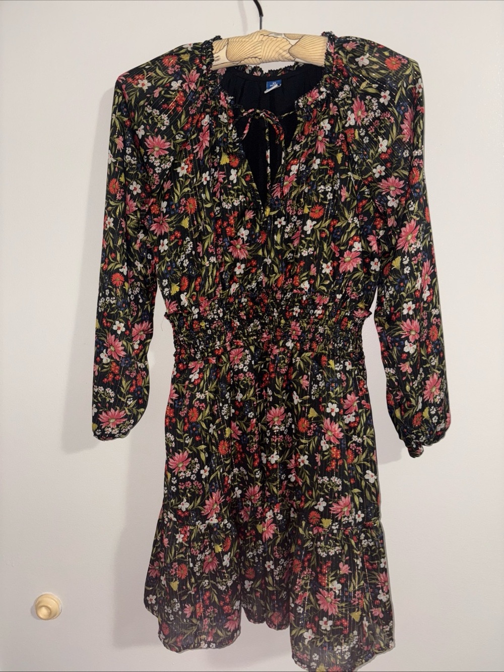 Old Navy Black Floral Mini Dress with Pink & Green Accents